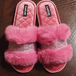 bebe Pink Furry Slippers